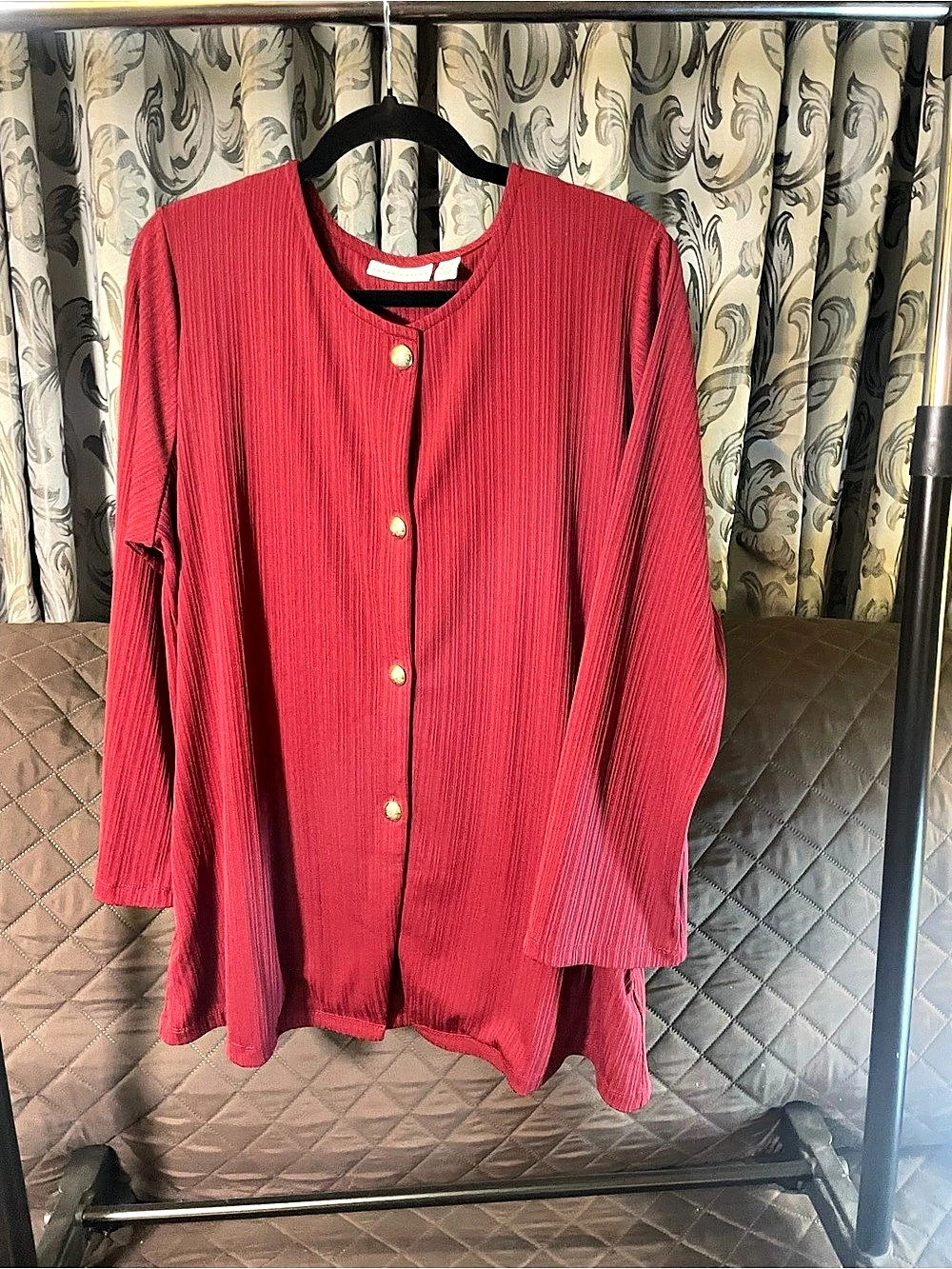 Susan Graver Red Textured Button Front Tunic 2XL